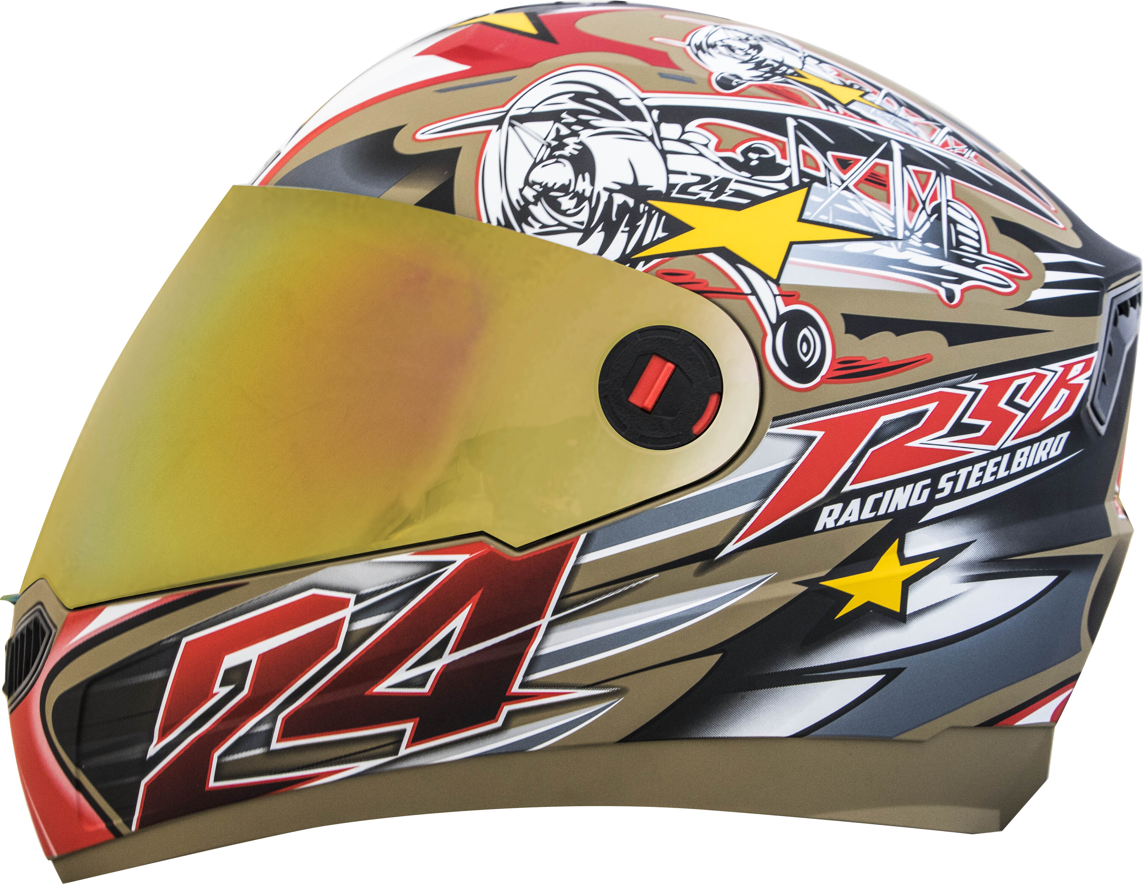 SBA-1 Hovering Glossy Desert Storm With Red ( Fitted With Clear Visor Extra Gold Chrome Visor Free)